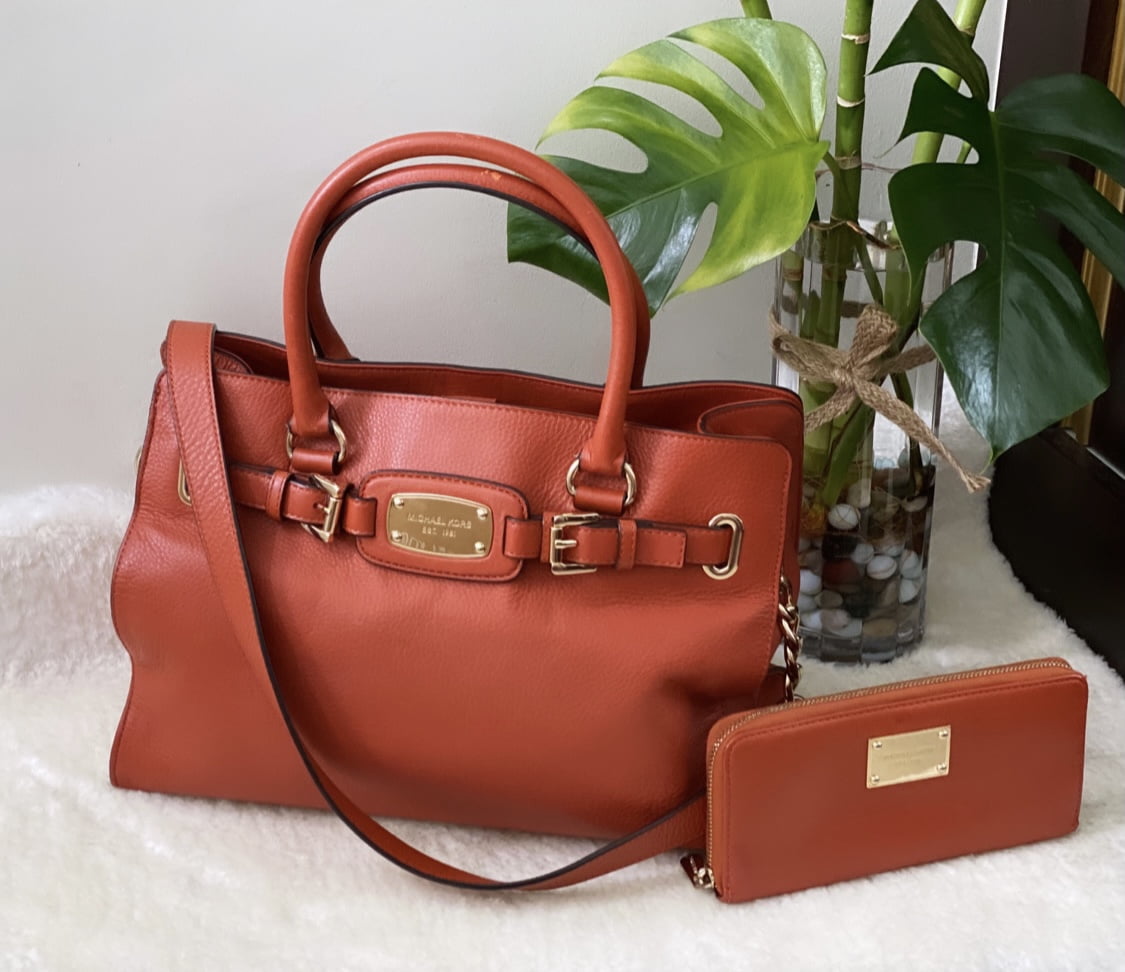 Michael Kors Orange Leather Large Hamilton North South tote Set with Wallet  – THE OUTLET