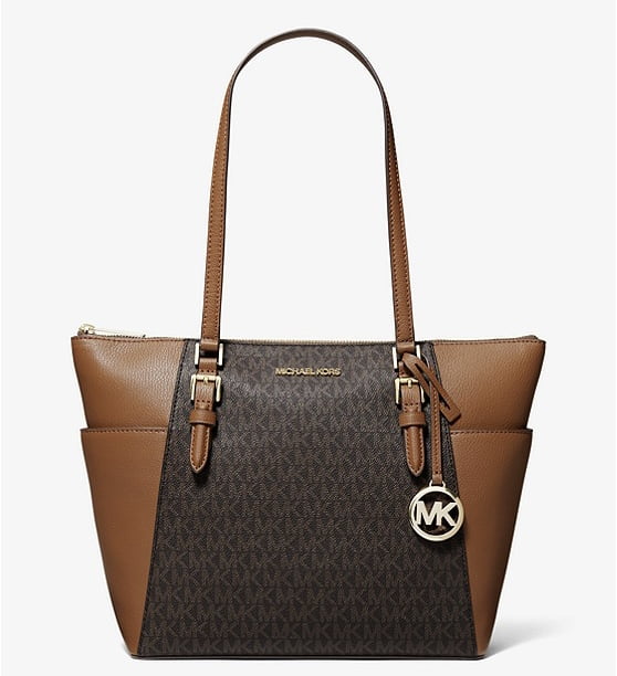 Michael Kors Charlotte Large Logo and Leather Top-Zip Tote Bag – THE ...