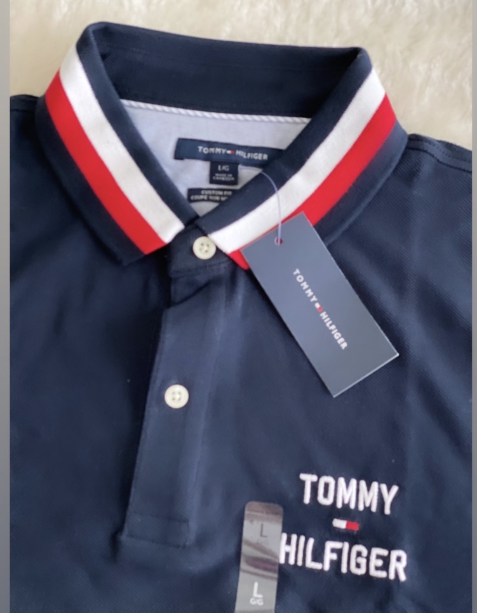 utilsigtet hændelse Berygtet Okklusion Tommy Hilfiger Hudson Men's Striped Collar Polo Size: L – THE OUTLET