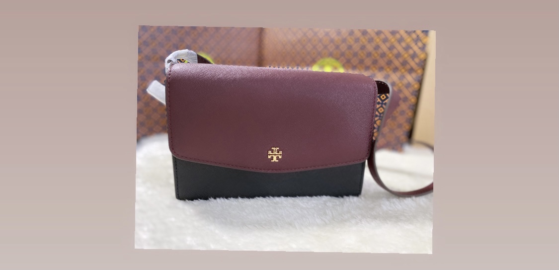 Tory Burch Emerson Color-Block Mini Crossbody Bag Color: Black/Maroon – THE  OUTLET