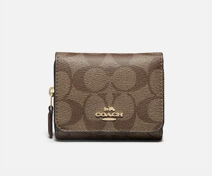 Coach Small Trifold Wallet In Signature Canvas-Color: Gold/Khaki Saddle 2