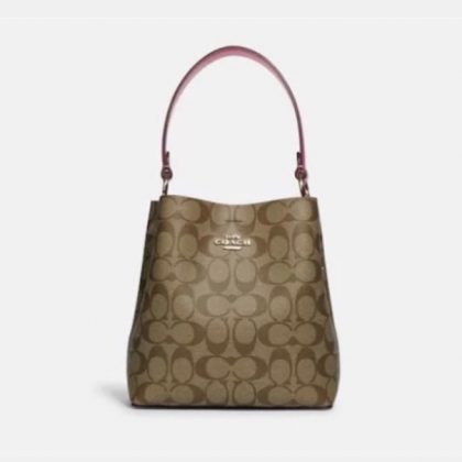 Coach Small Town Bucket Bag In Signature Canvas Color: Gold/Khaki/Bold Pink
