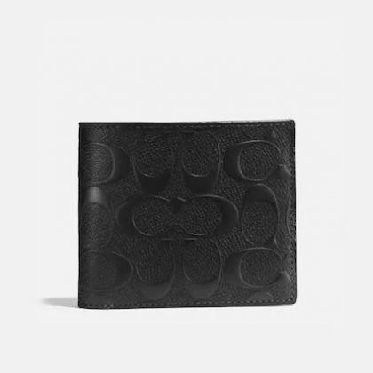 Coach Compact Id Wallet In Signature Leather/ Color: Black