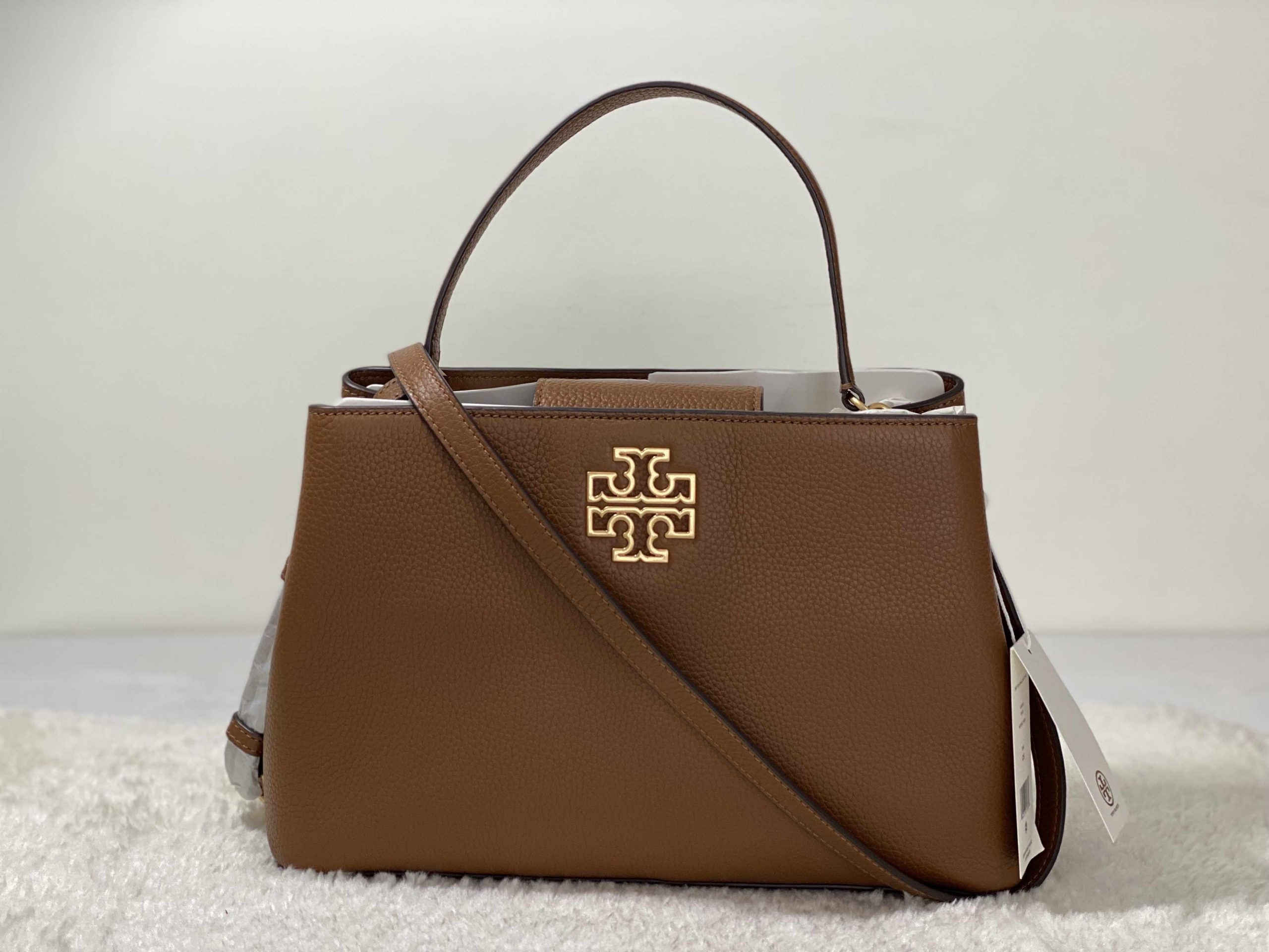 Tory Burch Britten Convertible Medium Satchel Crossbody Bag With Gold  Hardware (Moose) Color: Light Umber – THE OUTLET