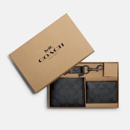 Coach Boxed 3 In 1 Wallet Gift Set In Signature Canvas-Color: Black/Oxblood