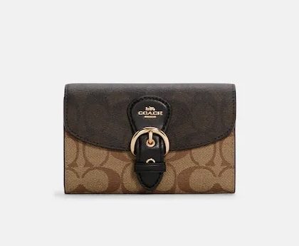Coach Kleo Wallet In Blocked Signature Canvas-Color: Gold/Khaki Brown Multi
