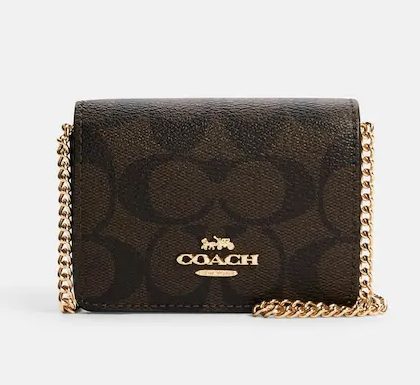 Coach Mini Wallet On A Chain In Signature Canvas-Color: Gold/Brown Black