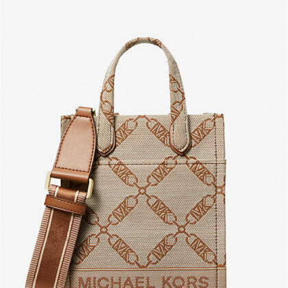 Michael Kors Gigi Extra-Small Empire Logo Jacquard Crossbody Bag-Color: Natural Luggage