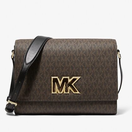 Michael Kors Mimi Medium Logo Messenger Bag- Color: Brown/Black