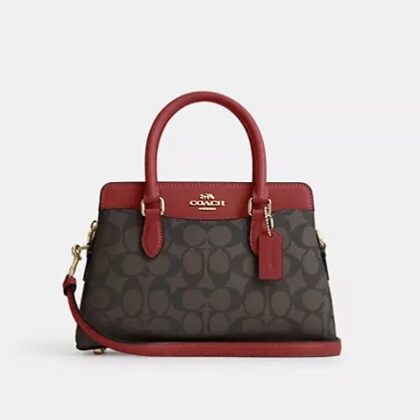 Coach Mini Darcie Carryall In Signature Canvas-Color: Gold/Brown 1941 Red