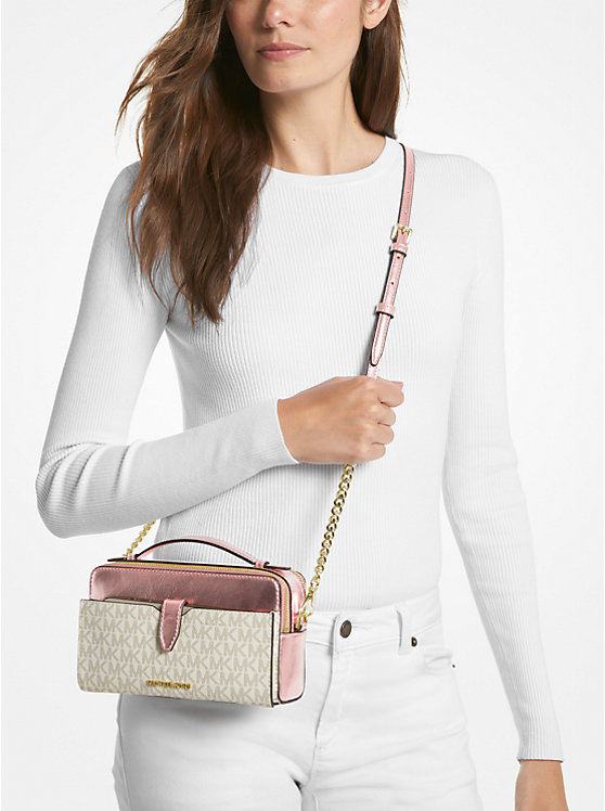 Jet Set Medium Signature Logo And Patent Convertible Crossbody Bag