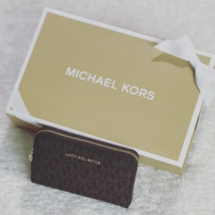 Michael Kors Small Logo and Leather Wallet-Color: Brown Accorn