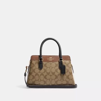 Coach Mini Darcie Carryall In Blocked Signature Canvas-Color: Signature Canvas/Gold/Khaki Multi