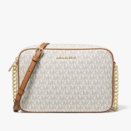 Michael Kors Jet Set Large Printed Logo Crossbody Bag-Color: Vanilla