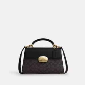 Coach Eliza Top Handle Bag In Signature Canvas-Color: Signature canvas/Gold/Walnut/Black