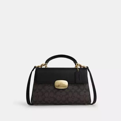 Coach Eliza Top Handle Bag In Signature Canvas-Color: Signature canvas/Gold/Walnut/Black