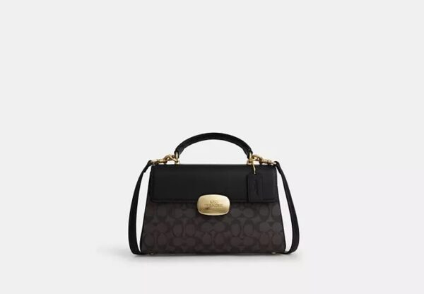 Coach Eliza Top Handle Bag In Signature Canvas-Color: Signature canvas/Gold/Walnut/Black