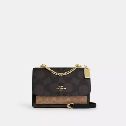 Coach Klare Crossbody Bag In Blocked Signature Canvas-Color: Signature canvas/Gold/Walnut/Tan