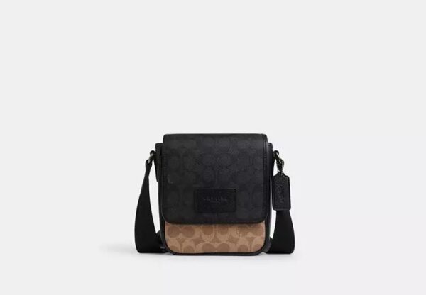 Coach Lucas Crossbody Bag In Blocked Signature Canvas-Color: Qb/Tan/Charcoal/Black
