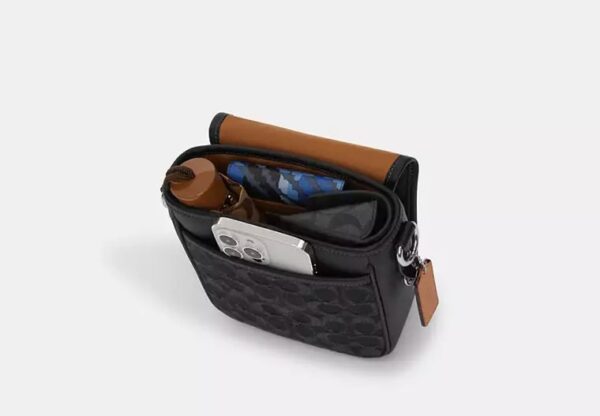 Coach Lucas Crossbody Bag In Blocked Signature Canvas-Color: Qb/Tan/Charcoal/Black - Image 5