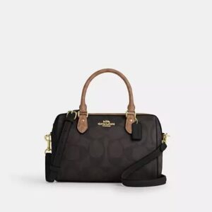 Coach Rowan Satchel Bag In Blocked Signature-Color: Signature canvas/Gold/Walnut/Tan