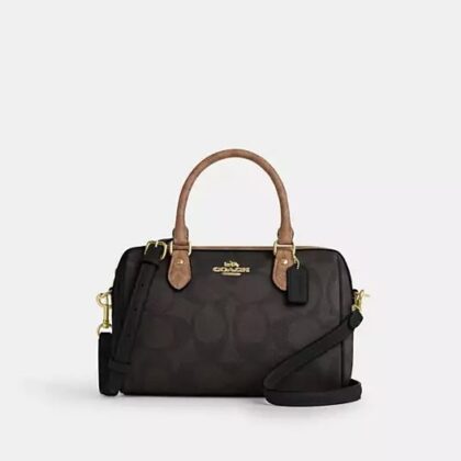 Coach Rowan Satchel Bag In Blocked Signature-Color: Signature canvas/Gold/Walnut/Tan