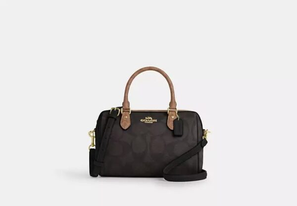 Coach Rowan Satchel Bag In Blocked Signature-Color: Signature canvas/Gold/Walnut/Tan