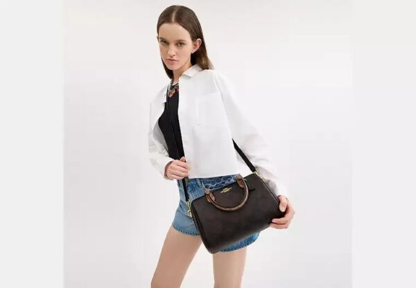 Coach Rowan Satchel Bag In Blocked Signature-Color: Signature canvas/Gold/Walnut/Tan - Image 2