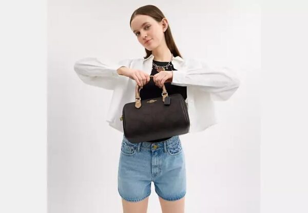 Coach Rowan Satchel Bag In Blocked Signature-Color: Signature canvas/Gold/Walnut/Tan - Image 3
