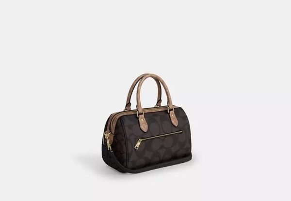 Coach Rowan Satchel Bag In Blocked Signature-Color: Signature canvas/Gold/Walnut/Tan - Image 4