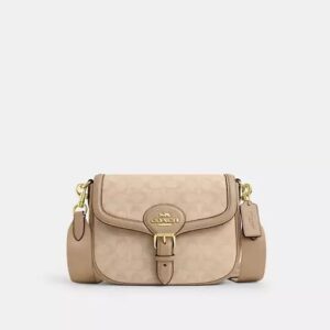 Coach Amelia Saddle Bag With Signature Canvas-Color: Im/Dark Natural Multi