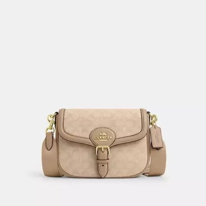 Coach Amelia Saddle Bag With Signature Canvas-Color: Im/Dark Natural Multi