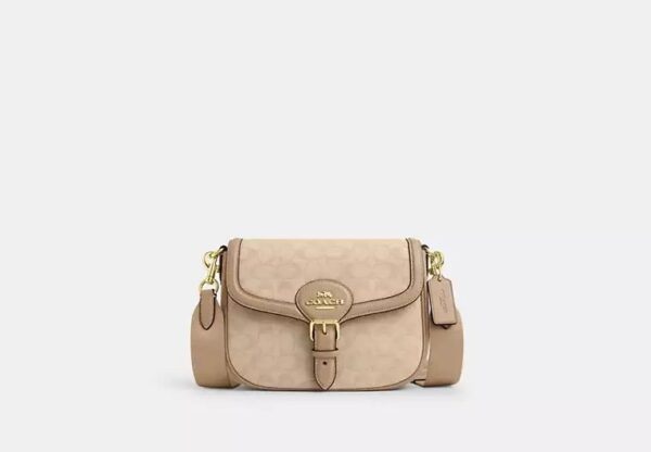 Coach Amelia Saddle Bag With Signature Canvas-Color: Im/Dark Natural Multi
