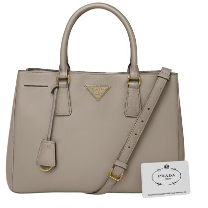 Prada Gallery Bag in Saffiano Lux-Color: Light gray Pomice
