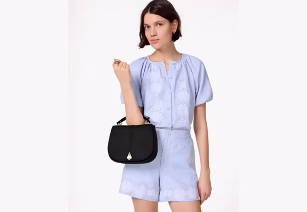 Kate Spade Kayla Pebbled Leather Saddle Bag-Color: Black - Image 3