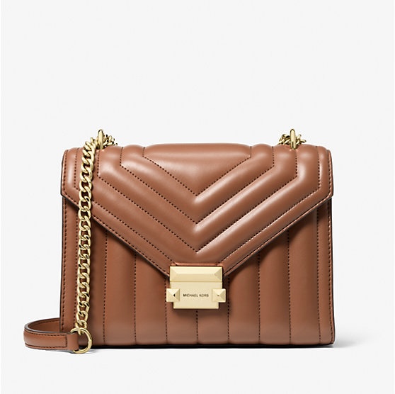 Michael Kors Whitney Medium Quilted Shoulder Bag- Luggage/Brown